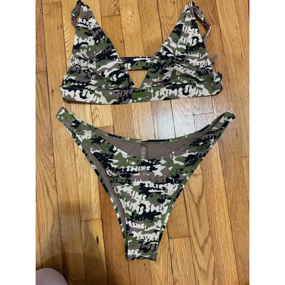 Skims Size 4X Swim Swimsuit Camo Print Bikini Set logo camo cheeky tanga NWT